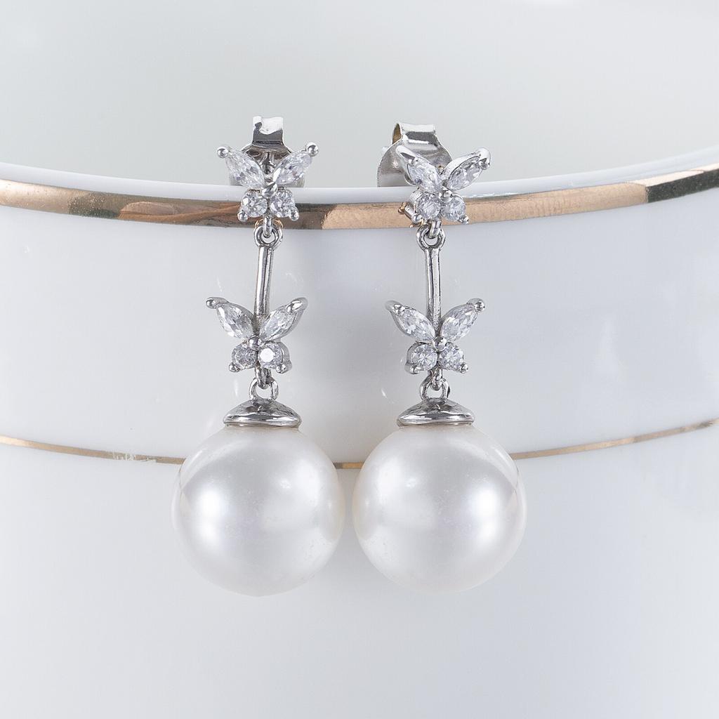 925 Sterling Silver Freshwater Cultured Pearl Drop Earrings For Women Butterfly Shape Crystal Fine Handmade Jewelry Party Gifts