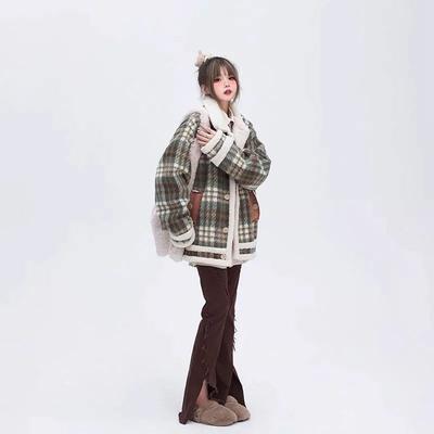 Retro Imitatie Lamswol Jas Winter Design Nieuwe Korte Stijl Geprint Losse Lamswol Dames