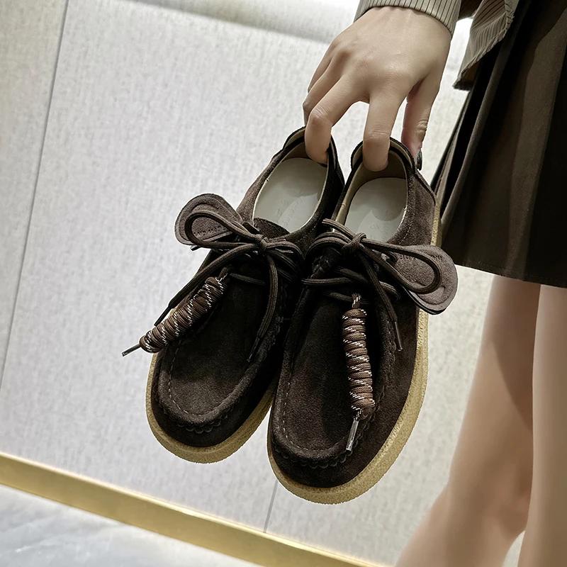 2026 New Fashion Vintage Loafers for Women Flat Non-slip Derby Women Shoes Suede Designer Women Casual Shoes Zapatillas De Mujer