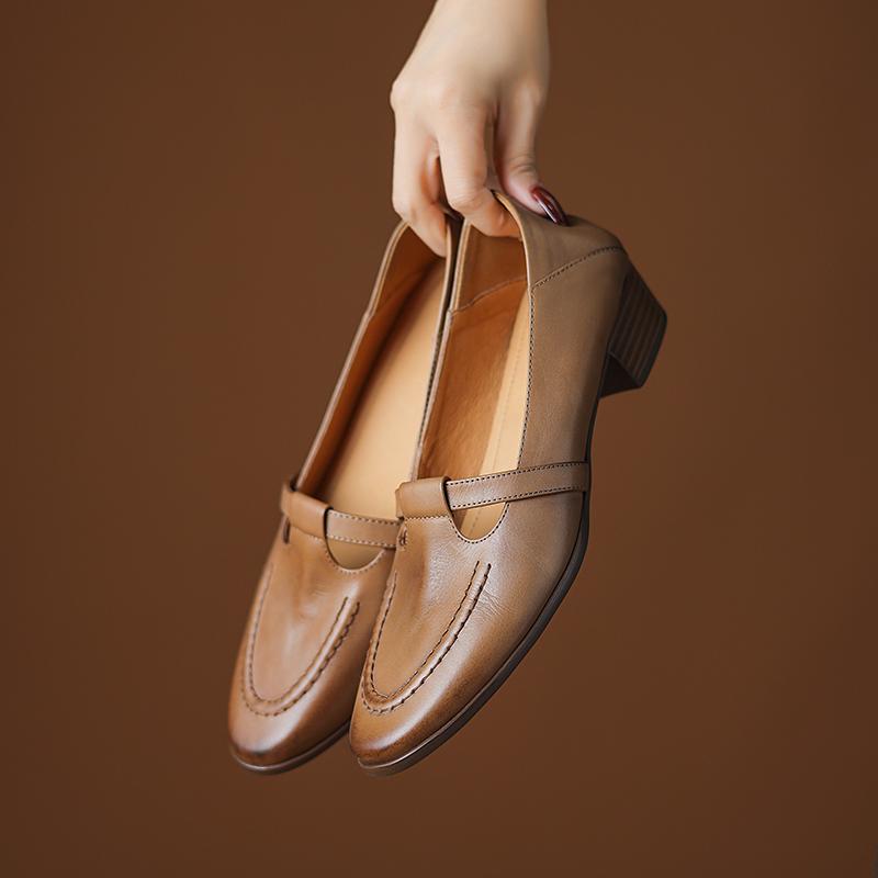 Fashion Retro Casual Women Shoes Soft Real Leather Mid Heel Shoes Buckle Strap Mid Heel 2025 New Spring Size 33-40 Shoes for Women