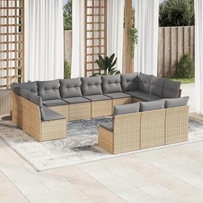 VidaXL Garden Lounge Set with Cushions 14 Pcs, Patio Sofas, Furniture Set, Outdoor Terrace Furniture, Beige 3223903