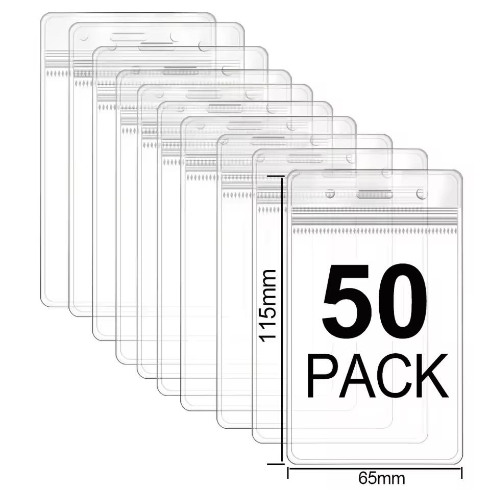 1/50Pcs Waterproof Transparent Card Holder Name Tag ID Badge Holder Protectors Vertical Sleeve Pouch Office School Supplies