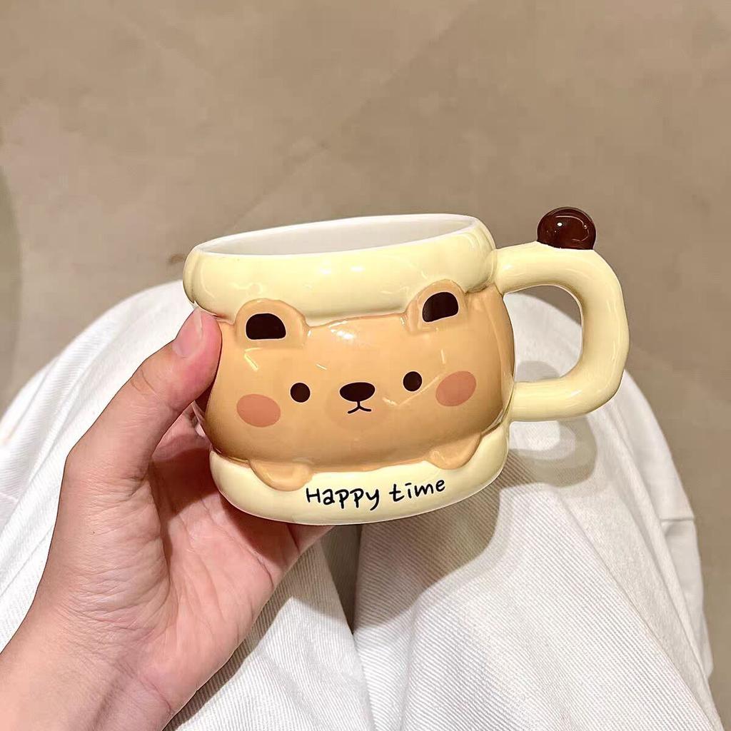 Cute Ceramic Mug With Lid Spoon Household Drinking Cup Couple Breakfast Coffee Cup Birthday Gift For Girls
