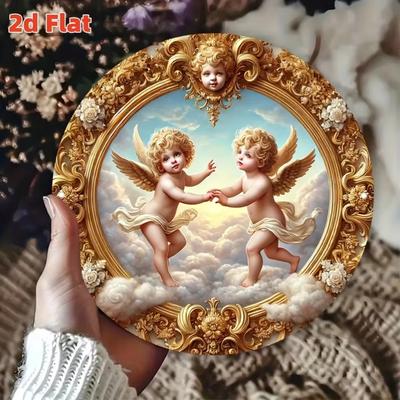 Metall Wandkunst Dekor Landschaft 2D Eleganter Goldener Rahmen Vintage Kirche HD Weihnachten Innenplakette