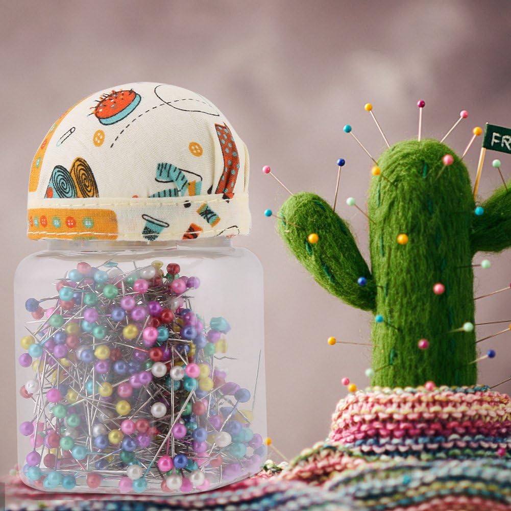 500Pcs Bottle Multicolor Straight Pins Beads Needles Quilting Pins Fabric Covered Pin Cushion Bottle Sewing Craft