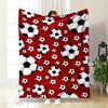 Soccer Ball Pattern On Red Background Patterned Flannel Blanket Perfect for the Bedroom Living Room, Sofa, or a Little Nap