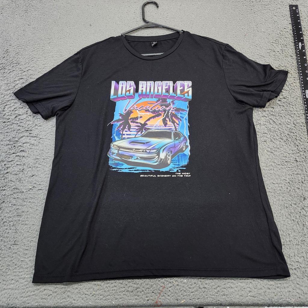 Los Angeles Vacation Car Shirt Mens XL Black Graphic Retro Tee Palm Trees SheIn Unisex T-Shirt