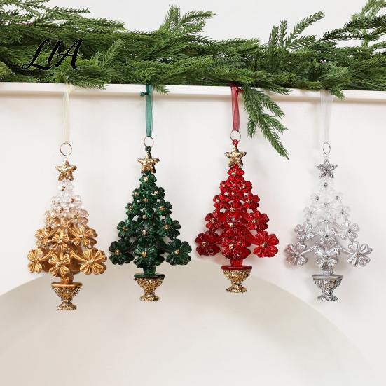 Acrylic Flower Tree Figurines Christmas Ornament with Lanyard, Xmas Shaped Gift for Friends Family Decorative Hanging Pendant Holiday Tree,