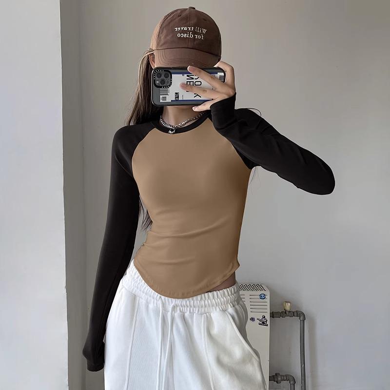 

Женский осенний костюм для йоги - Приталенный цветной спортивный топ с длинным рукавом для фитнеса и бега Medium кофейный/чёрный