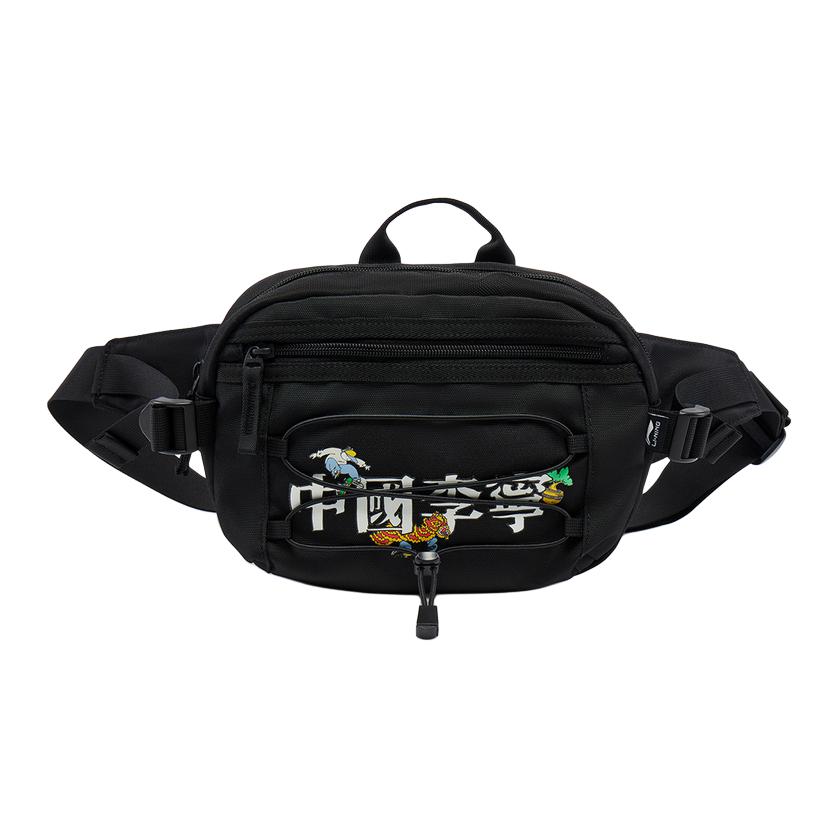 Серия трансграничного сотрудничества Li Ning Полиэстеровая поясная сумка Унисекс поясная сумка Черная ABDV181-1 Black