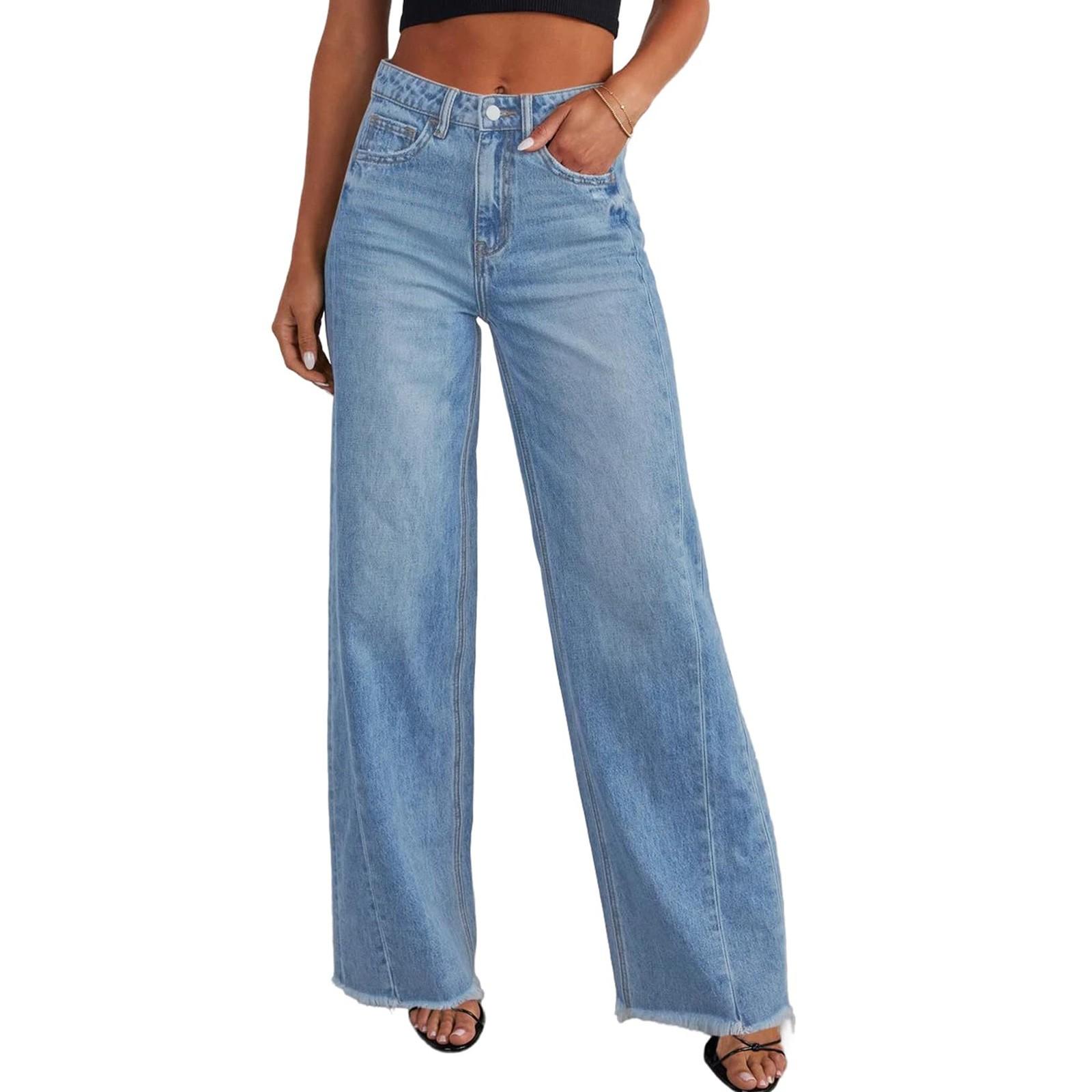 

Women s Jeans Casual And Fashionable Straight Leg Elastic Fringed Denim Pants XL небо синє кольору