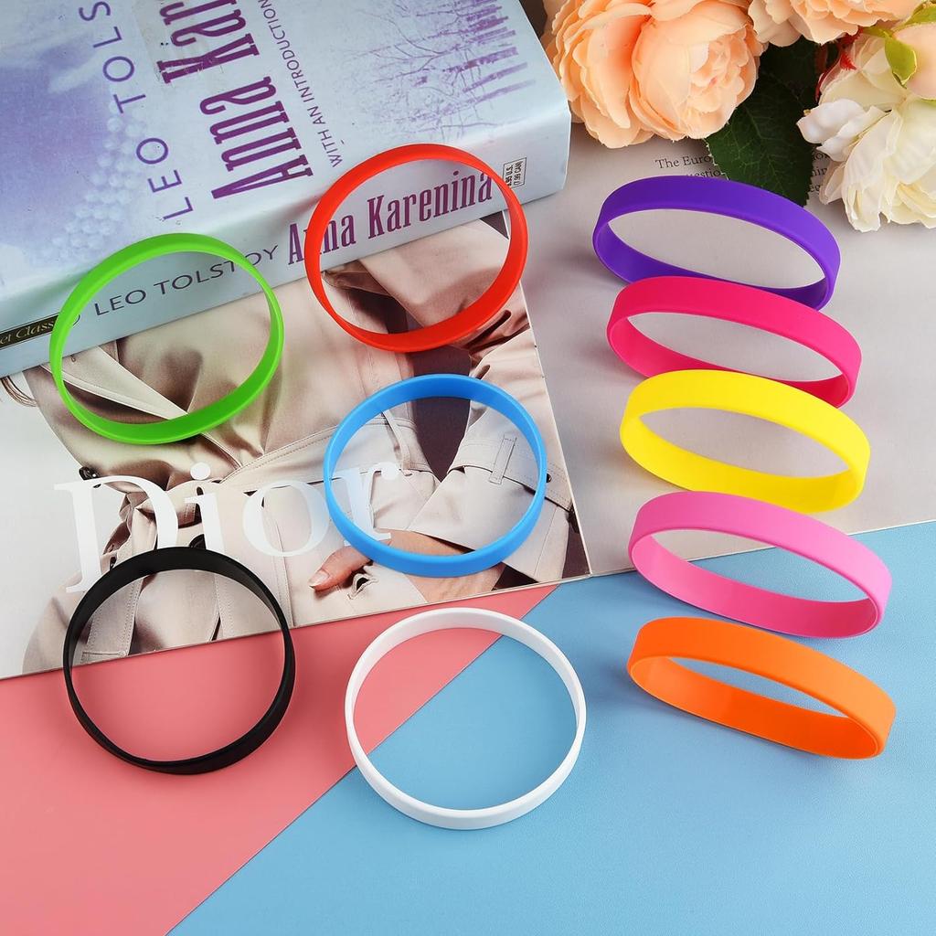 Morcheiong Colored Rubber Bracelets - 100pcs Blank Silicone Wristbands for Men Women and Teens