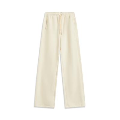Li Ning Sports Lifestyle Series Solid Color Straight Leg Warm Fleece Comfortable Casual Pants Women Bottoms Swan-White AKLUB48-1