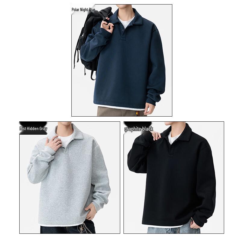 Maoren Men's Heavyweight American Style Polo Collar Sweatshirt