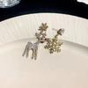 Delicate Rhinestone Elk Earrings for Women Sweet Asymmetrical Snowflake Deer Drop Earring New Year Jewelry Christmas Gift