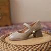 Genuine Leather Women High Heel Shoes Mary Jane  Chunky Heeled Shoes Women Spring Luxury Party Wedding Ladies Shoes