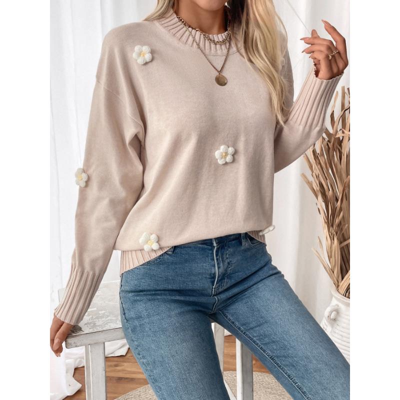 Autumn Valentine's Day Flower Decoration Knitted Pullover Round Neck Sweater