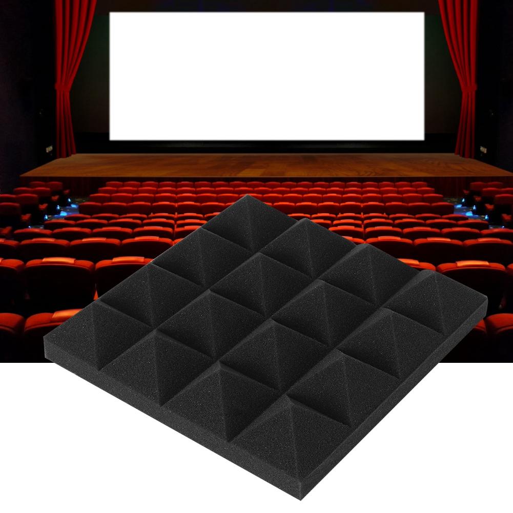 6pcs Pyramid Shape Sound Absorbing Cotton Foam Acoustic Panels Studio Soundproofing Foam(Black )
