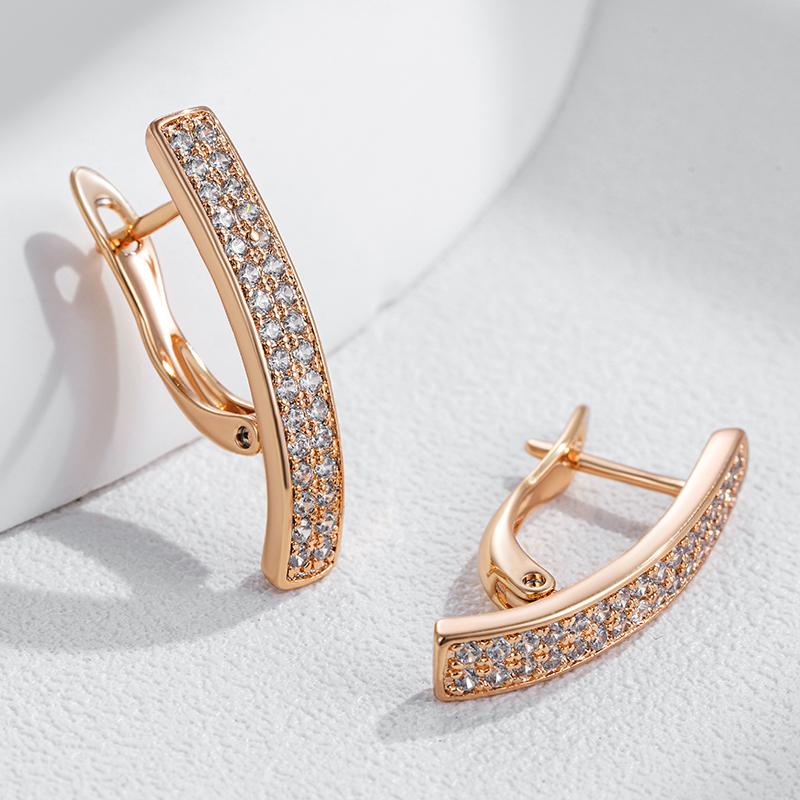 Fashion Full Natural Zircon Long Square English Earrings For Women  Rose Gold Color High Quality Daily Fine Jewelry
