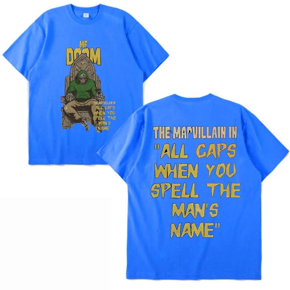 Vintage Mf Doom Shirt Unisex Damen Mf Doom Merch Rapper Doppelseitiger Druck T-Shirt Übergroße Streetwear T-Shirts Unisex Kleidung