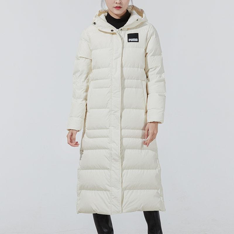 Puma Logo Pattern Loose Fit Hooded Long Sleeve Down Jacket Women Outerwear White 846361-73