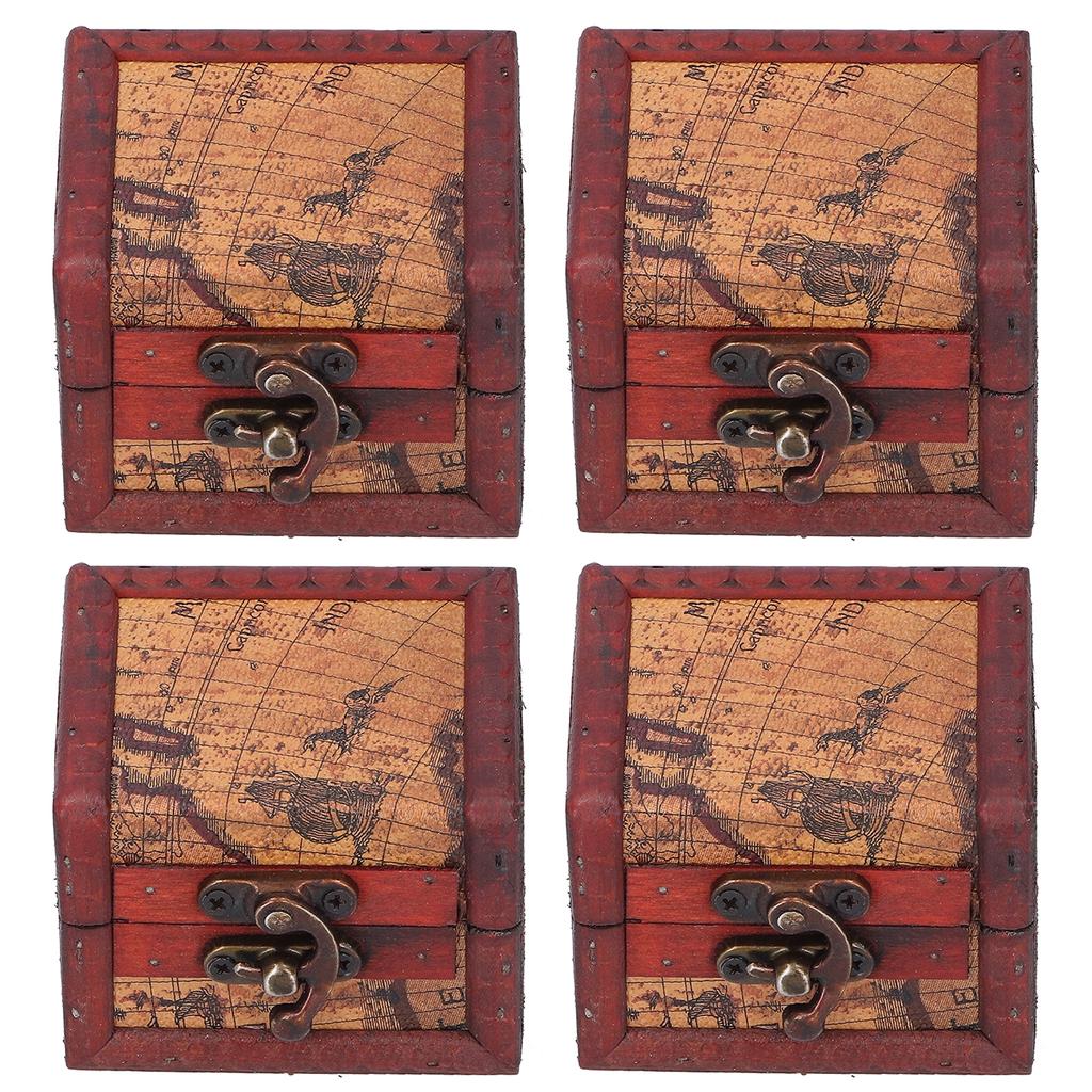 4PCS Antique Wooden Small Box Vintage Wooden Storage Case for Storing Jewelry Treasure
