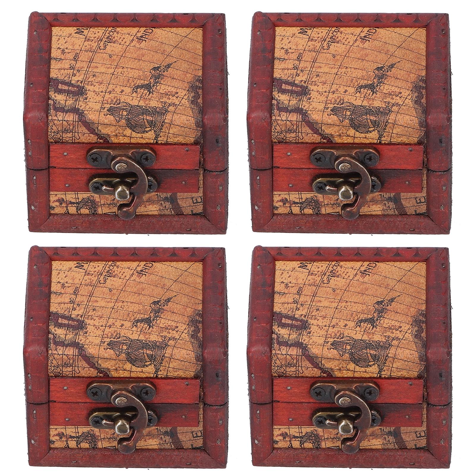 

4 шт. Антикварная деревянная маленькая коробка Винтажный деревянный ящик для хранения для хранения ювелирных изделий, сокровищ