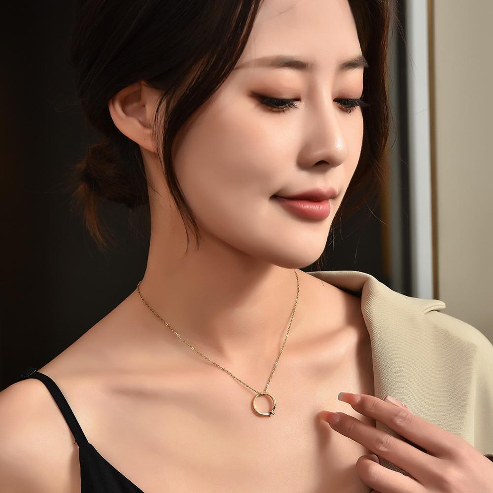 Gold 18k Exquisite Titanium Steel Heart Pendant Necklace With Accent Women For