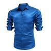 Fashion British Men's Glossy Solid Color Breathable Business Casual Long-sleeved Shirt Men's Lapel Long-sleeved  Glossy Top