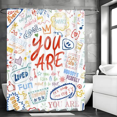 Inspirational Quotes Colorful Graffiti Text Shower Curtain, Bathroom Decorative Shower Curtain, Waterproof Shower Curtain with H