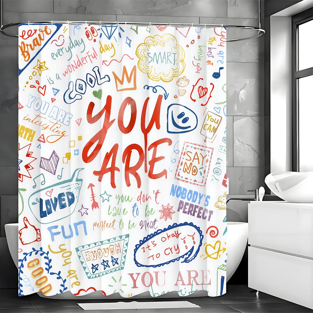 

Вдохновляющие цитаты Красочный текст граффити Занавеска для душа, Декоративная занавеска для душа для ванной комнаты, Водонепроницаемая занавеска для душа с H 90*180cm