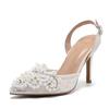 Summer Fashion White Pearl Designer Sandals Women Pumps Hollow Out Mesh Pointed Toe Mules High Heels Wedding Prom Shoes