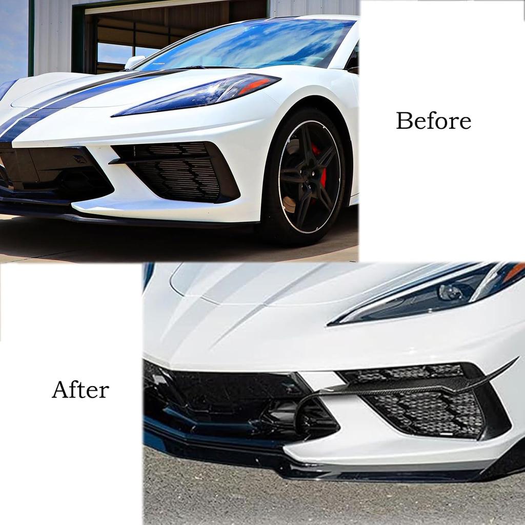 A Pair Canards Front Bumper for Chevrolet Corvette C8 Stingray/Z51 2020-2024 Front Bumper Spoiler Splitter Side Dive Plane Air Vent Fins Intake Grill