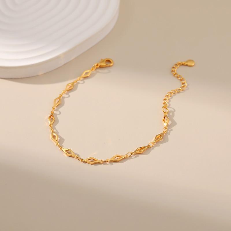 Womens Minimalist 18k Gold Plated Geometric Thin Chain Gold Bracelet
