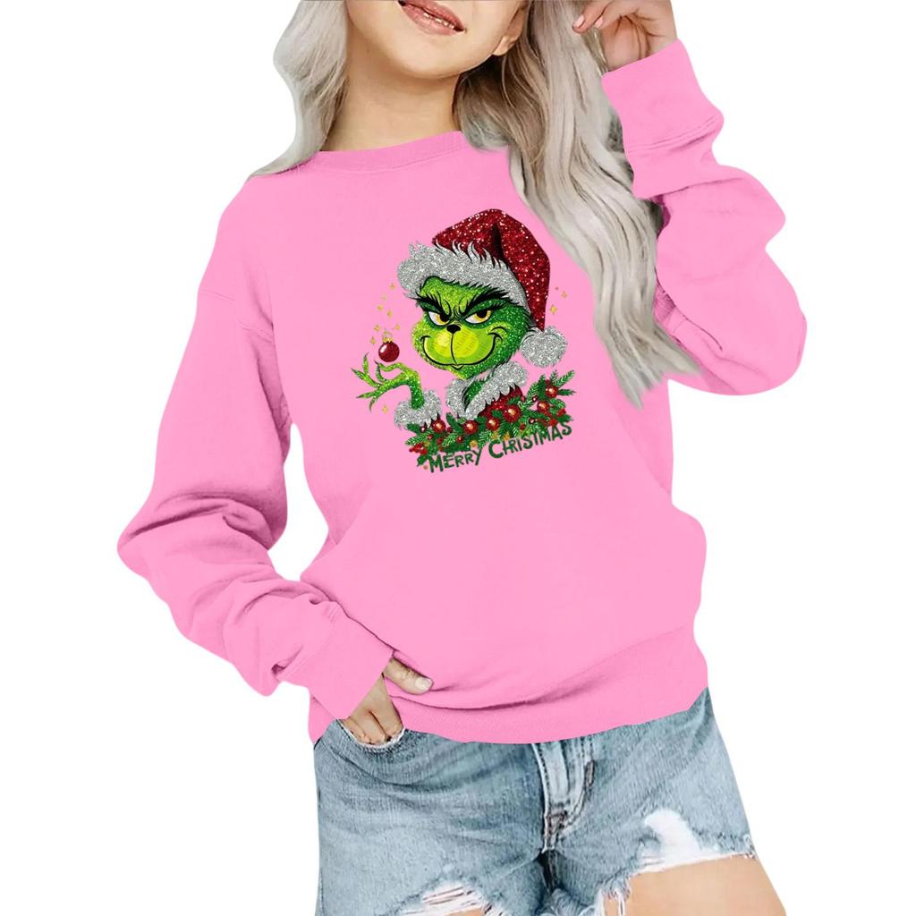 Kids' Fashion Loose-Fit Casual Long-Sleeve Christmas Print Oversized Crewneck Sweatshirt