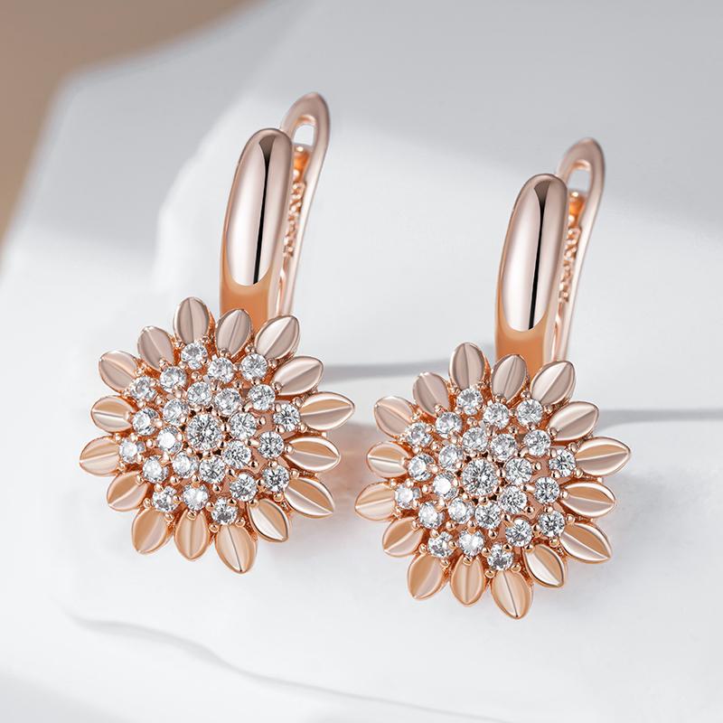 Rose Gold Color Creative Crystal Flower Drop Earrings For Women Fashion Natural Zircon Accessories Vintage Jewelry
