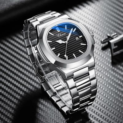 Fashion Men's Watches Silver Stainless Steel Minimalism Casual Business Watches Men Luxury Quartz Wristwatch for Male Calendar