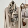 Women's Winter Plaid Imitation Cashmere Tassel Scarf, Thickened Korean Style Neck Warmer