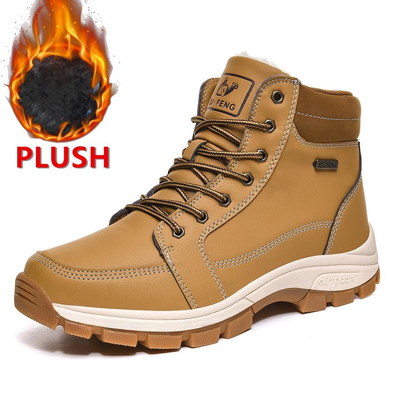 New Winter Men keep Warm Plush Snow Boots Men Casual Shoes Waterproof Work Shoes Outdoor Men Lace-Up Ankle Boots Big Size 39-48