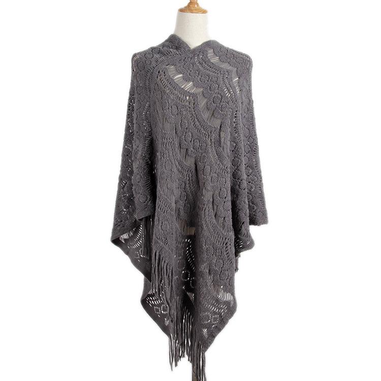 Women's Fashion Temperament Casual Hair Ball Fringe Cape Sweater Bucket Coat
