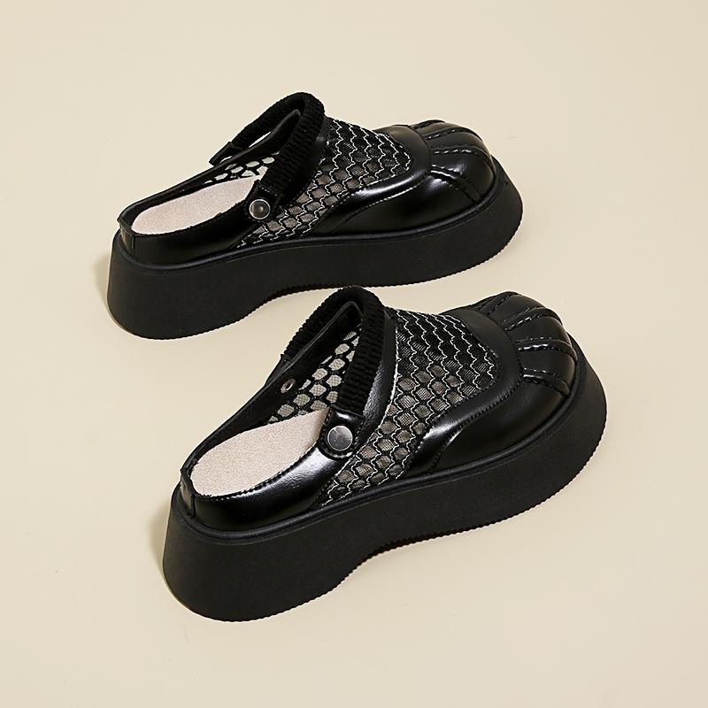Fashion CRLAYDK Designer Women's Fishnet Mules Platform Backless Slip On Height Increase Shoes Summer Mesh Slide Loafers for Ladies