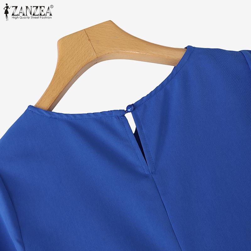 ZANZEA Women Casual V-Neck Solid Color Summer Half Sleeve Blouse