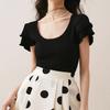 Fashion Summer Gentle Wind Round Neck Pullover Top Design Sense Double Layer Short Sleeve Knit Sweater Women Casual Essential Slim Fit Pullovers Tees