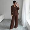 Spring Fashion Plus-Size Women's Two-Piece Set: Linen-Style Shirt & High-Waisted Loose Pants