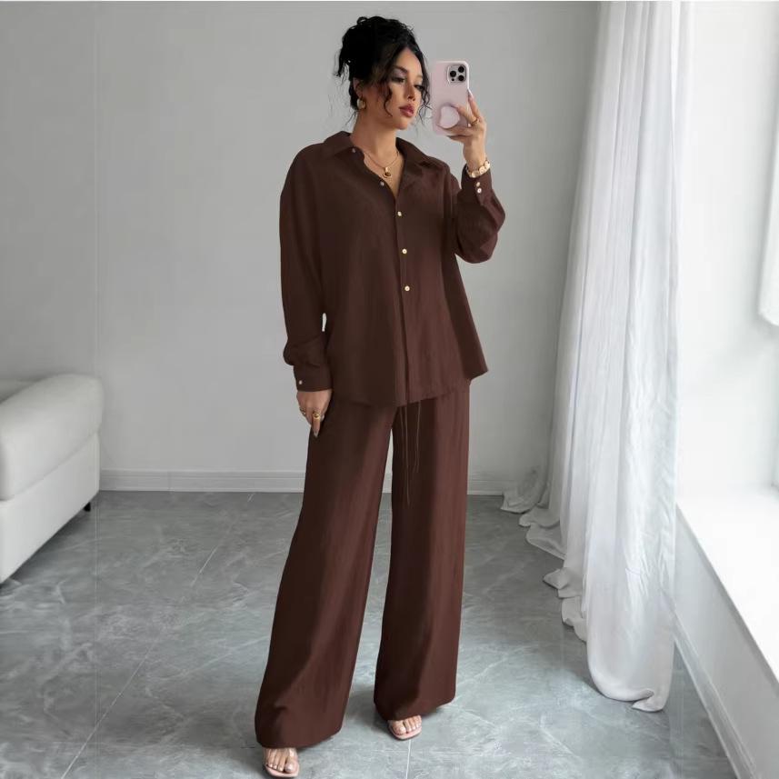Spring Fashion Plus-Size Women's Two-Piece Set: Linen-Style Shirt & High-Waisted Loose Pants