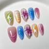 3D Floral Embossed Press-On Nails With Hand-Painted Blush Design Almond Shape Thin Invisible Edge Reusable Nail Tips Women