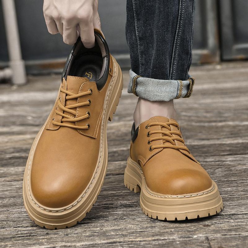 2024 men's British fashion versatile platform  comfortable flat shoes for retro workwear and trendy leather shoes