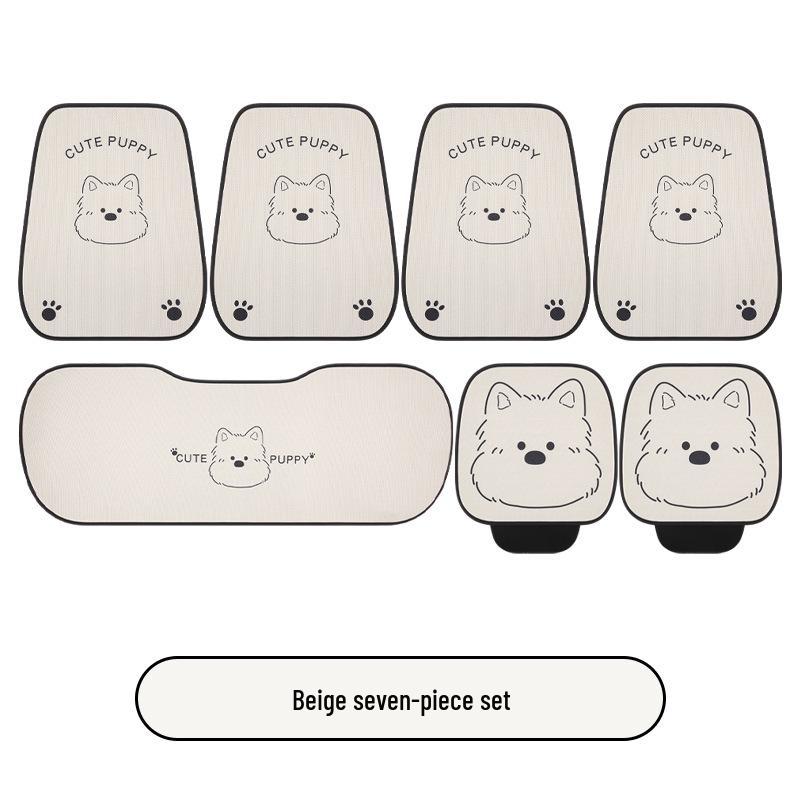 West Highlands Cute Cartoon Cotton Linen Car Seat Cushion for Women - Fits Toyota BZ3, RAV4, Corolla, and Ruifang
