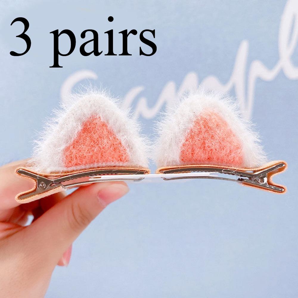 

3 пары милых плюшевых заколок для волос для детей, супер милые заколки для волос в виде кошачьих ушек, не повреждают волосы, полностью обернуты тканью, трехмерный аксессуар для волос