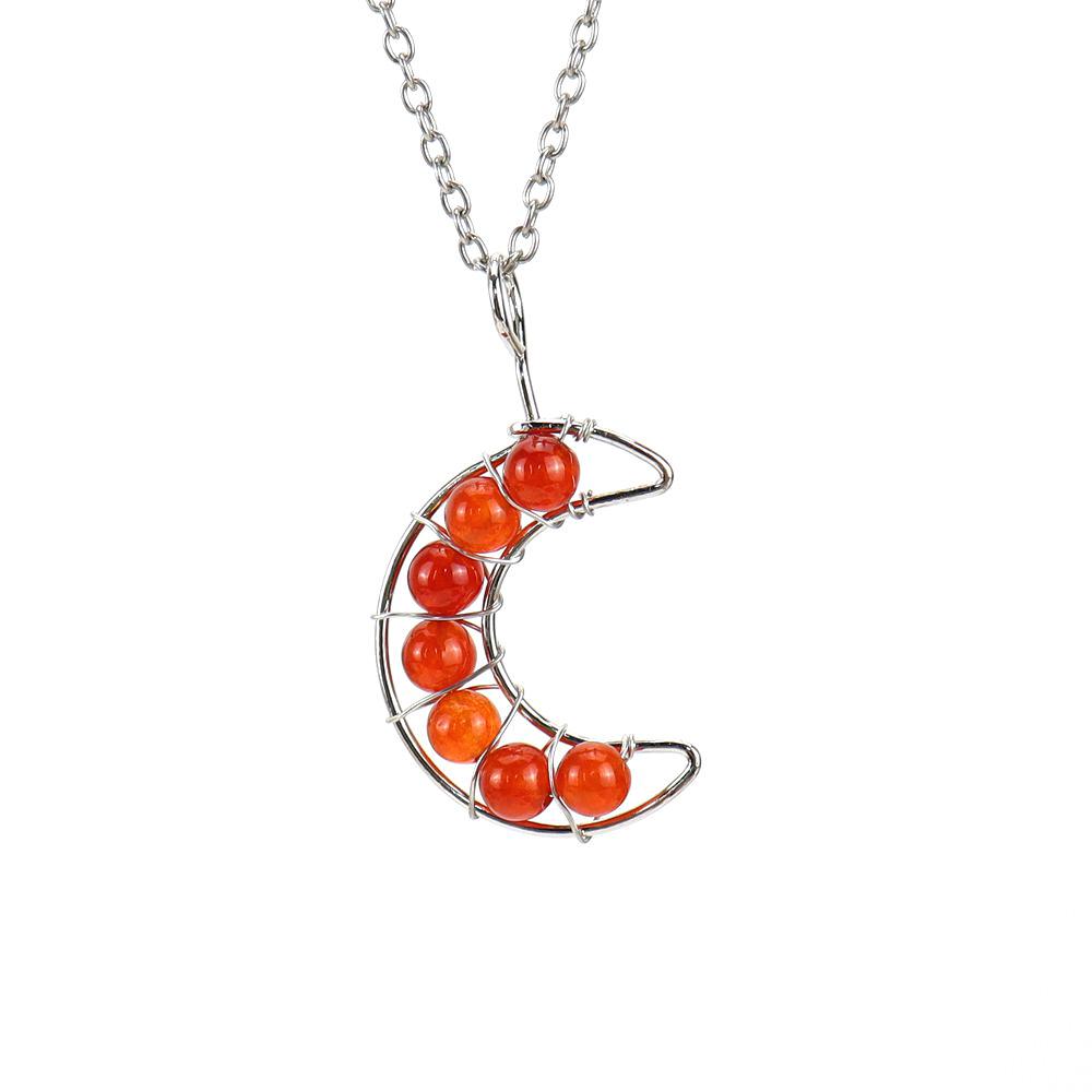 Handcrafted Wire Wrapped Seven-Color Crystal Moon Pendant Necklace